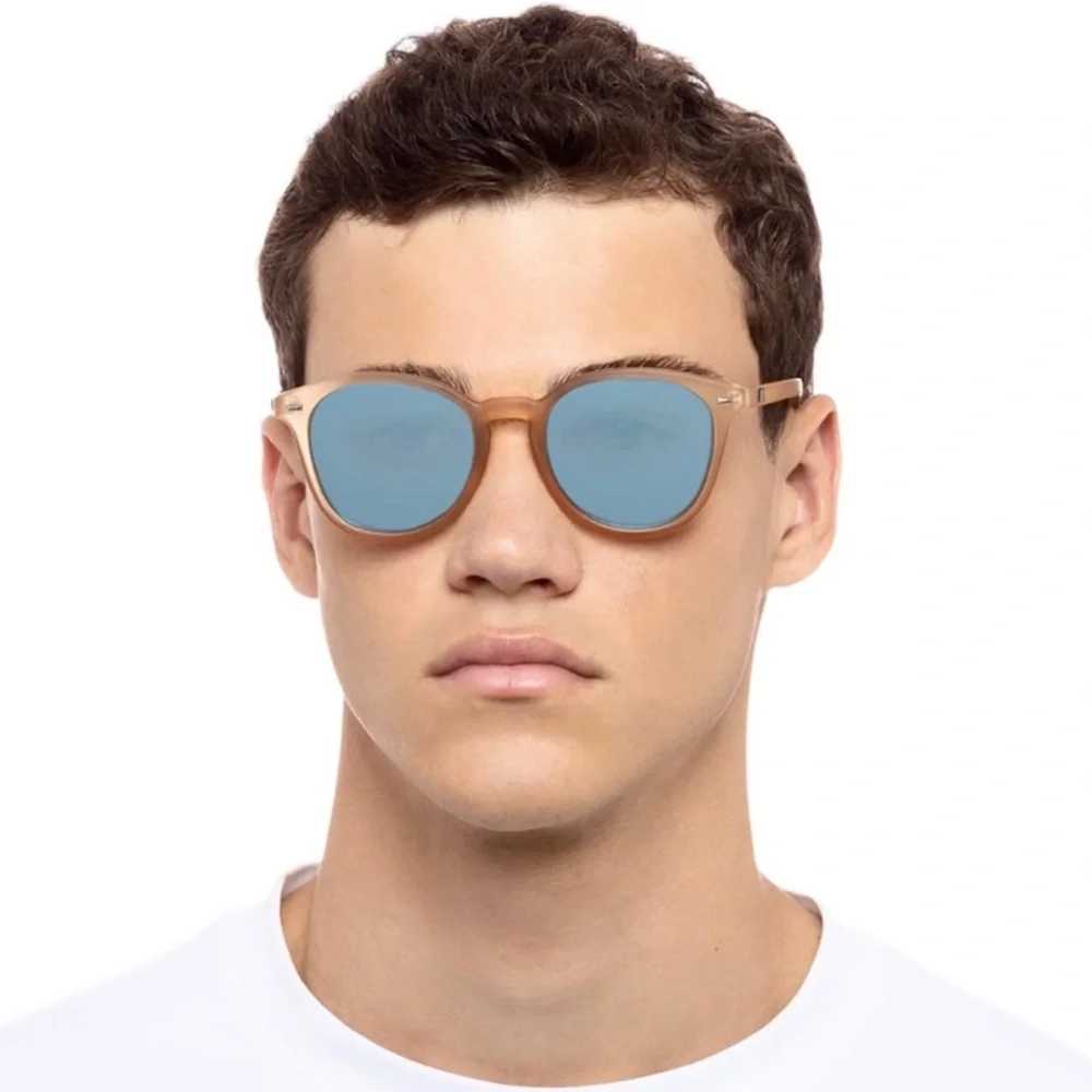 LE SPECS Bandwagon Sunglasses NEW Raw Sugar Frame With Blue Mirror Lens